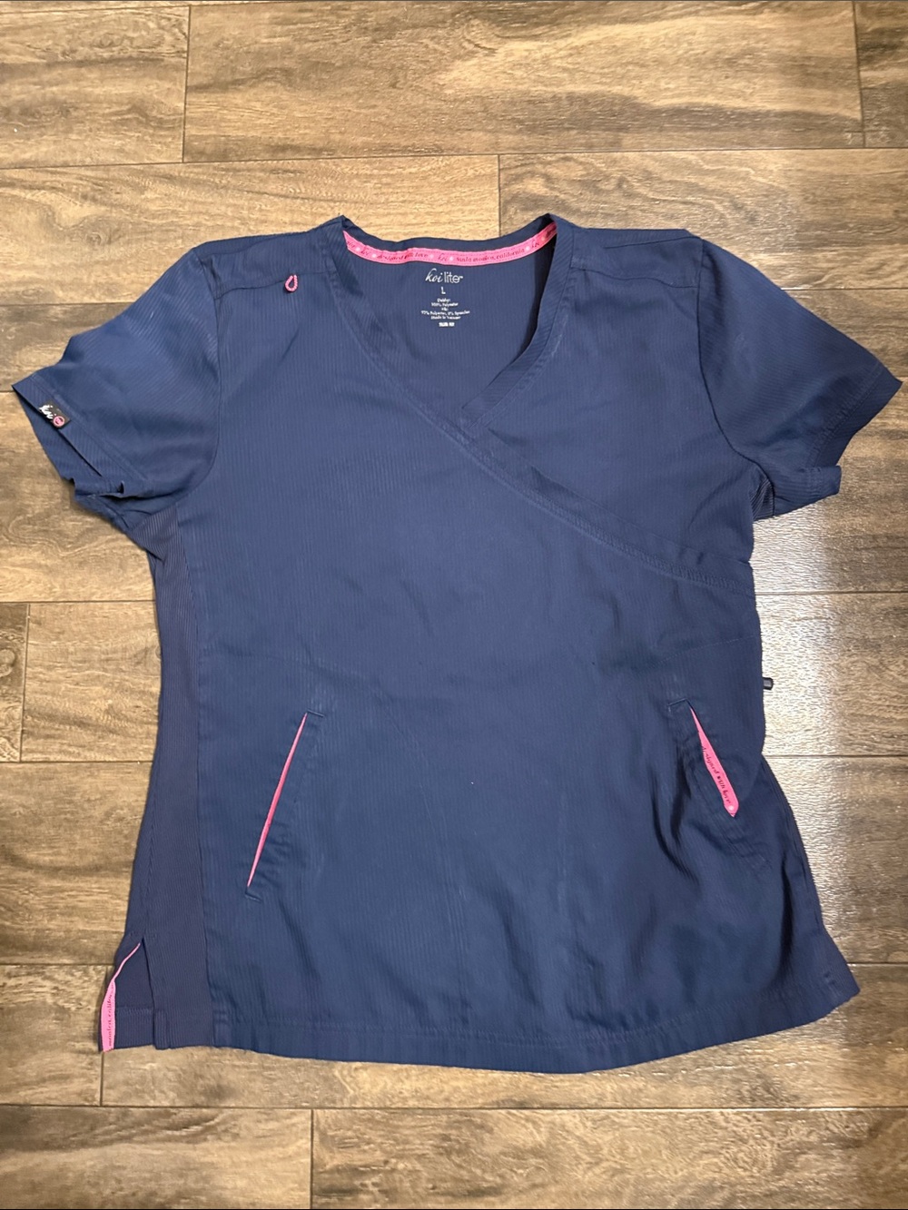 Women's Navy Scrub Top with Pink Trim by koi Lite